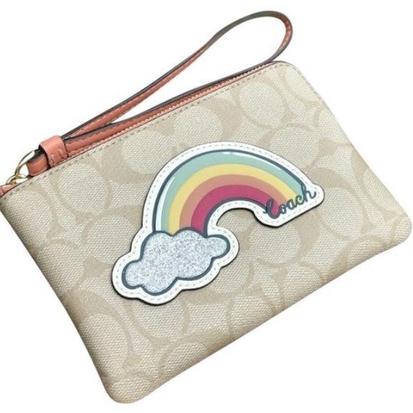 Coach Corner Zip Wristlet with Rainbow Motif
